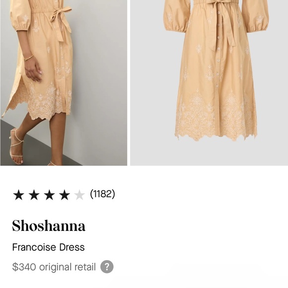 Shoshanna Sz M Francois Dress Embroidered Cotton Button Front Belt - Picture 2 of 10